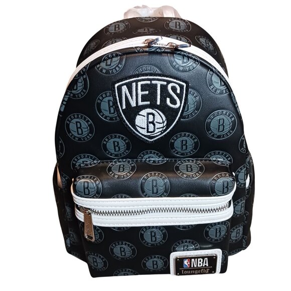NEW Loungefly, NBA‎ Brooklyn Nets Logo Mini Backpack, Black/White - Picture 7 of 11